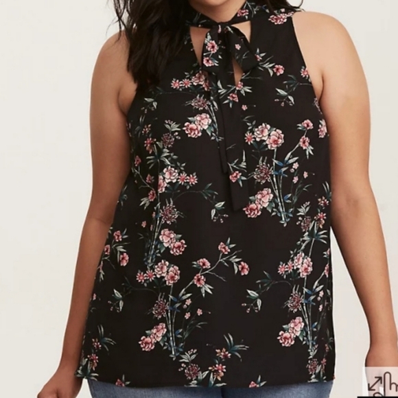 TORRID Floral Sleeveless Sheer Geogette Tie Neck Blouse Size 3 - Picture 1 of 5